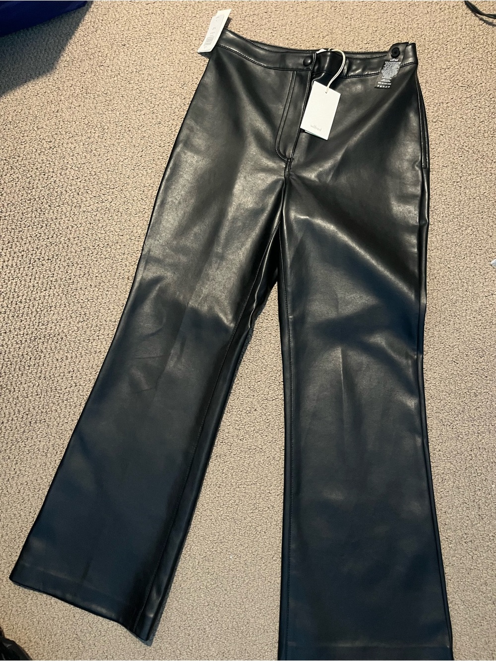 Aritzia Wilfred Black Faux Leather Wide-Leg Pants